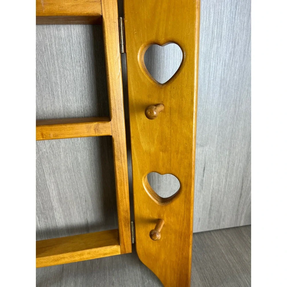 Vintage Wooden Heart Wall Shelf Peg Hooks Country Cottage Folding Spice Rack